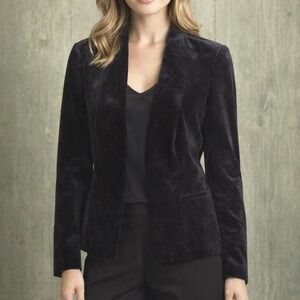 VTG Kasper Black Velvet Open Front Evening Blazer Tailored Jacket Women's Size 8